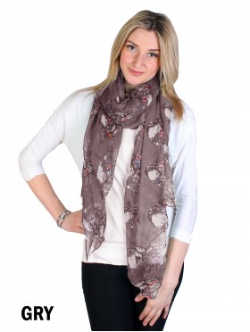 LINEN SCARF, FLOWER ON SKULL SCARF